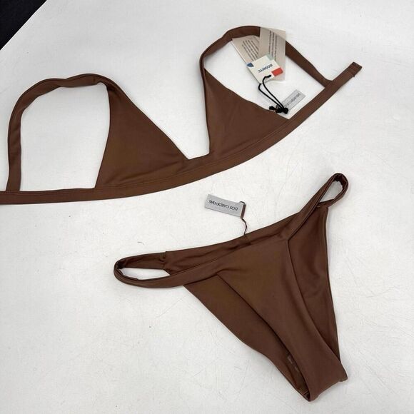 Dos Gardenias Swimsuit TRIANGLE SQUARE Bikini Rebel Set Top Bottom Brown 3 Or M - Picture 1 of 8